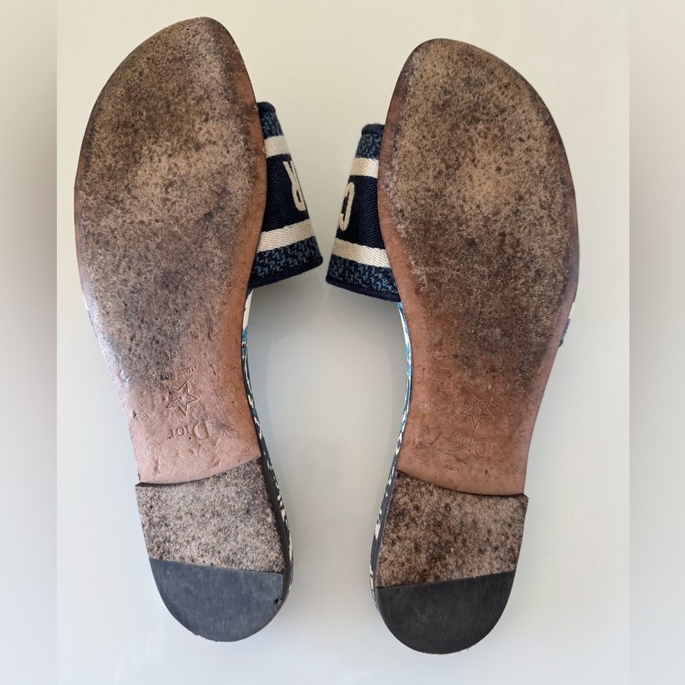 Dior Blue Cream Logo Canvas Slide Sandals Sz 6 - Picture 8 of 10